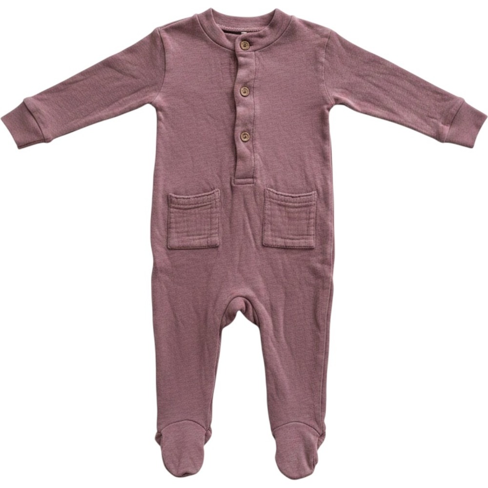 Zara Baby Footed Romper Henley Button Pockets Mauve Purple 18-24 Months Cotton